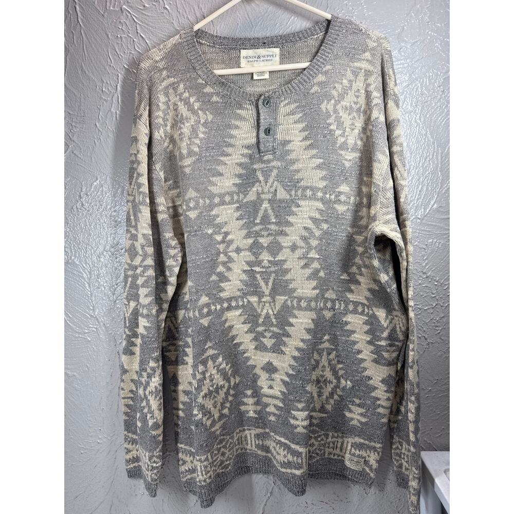 Ralph‎ Lauren Denim & Supply Henley Sweater Knit Aztec Southwestern Mens Size XL